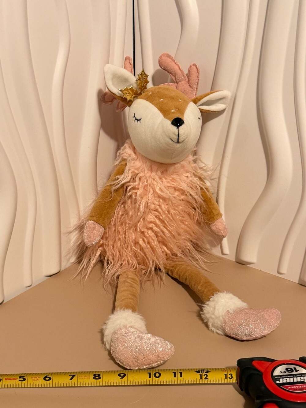 Pink Shaggy Reindeer Plush 19" Stuffed Animal with weighted bottom